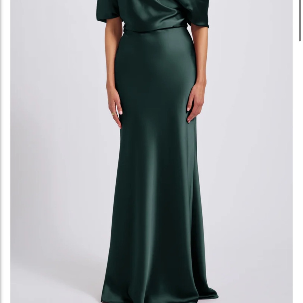 Amsale elegant green satin dress (hunter green)